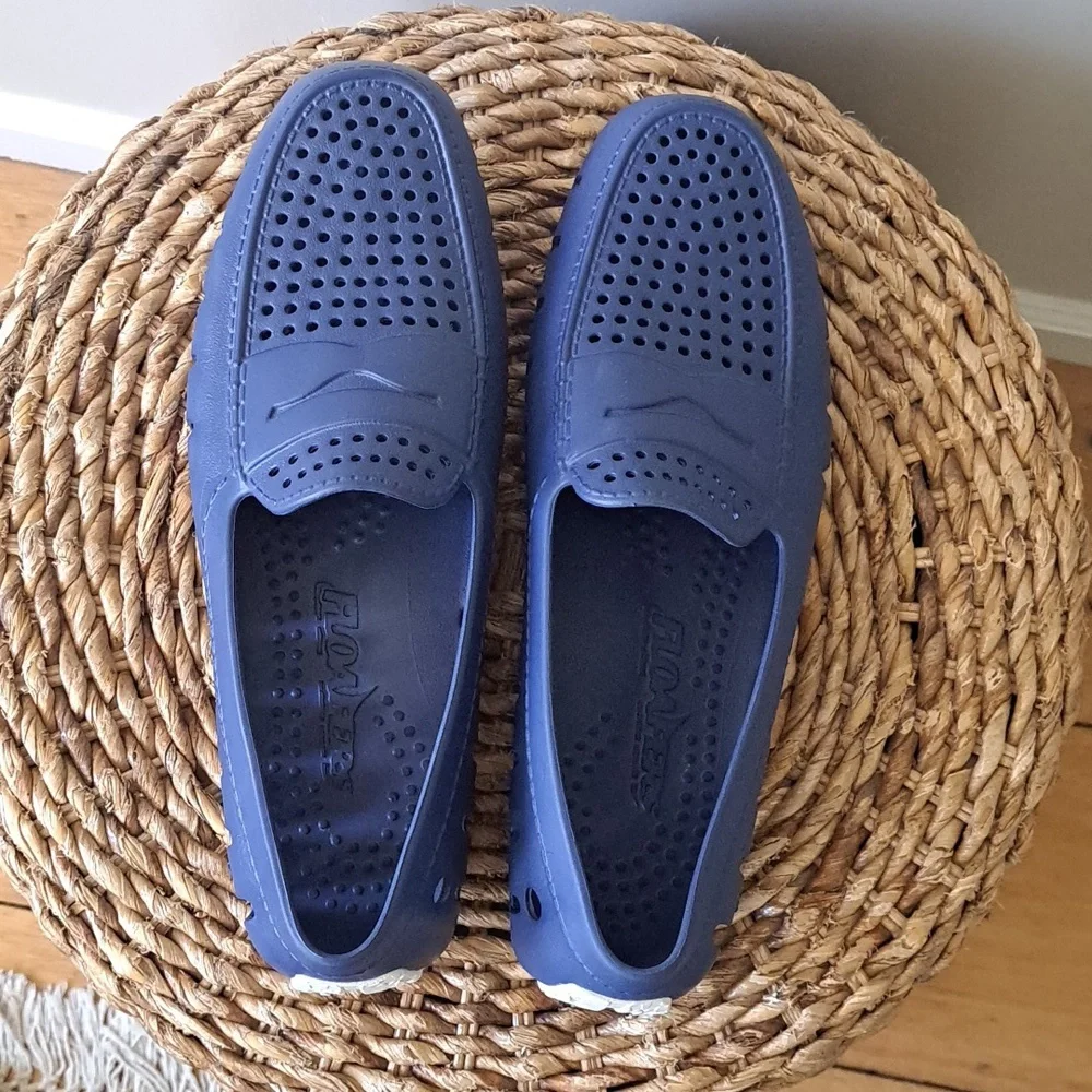 Floafers‎ Mens Blue Perforated Rubber Driving Loafers White Soles Size 11